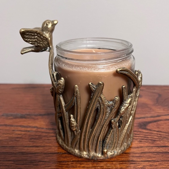 Other - Brass Bird & Reeds Glass Jar Candle Holder
